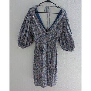 Mirth Backless Short Perth Dress Women's Size Small Blueberry Floral Mini Dress